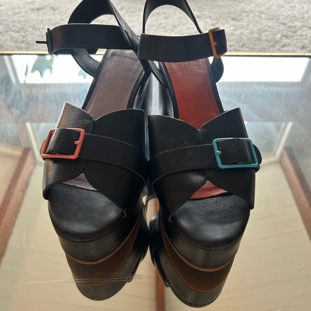 Charlotte Stone Raf Platform Sandals – Black Leather – Size 8